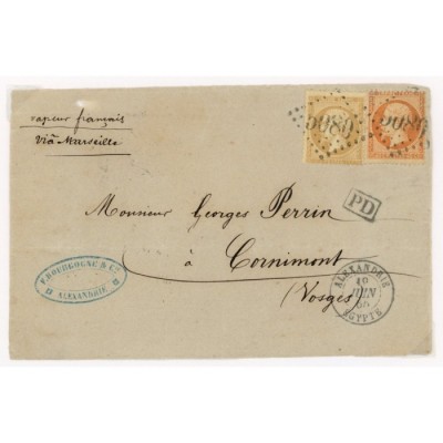 21 & 23 Oblitéré GC 5080 du 19/06/1865 - Depart Alexandrie (Egypte) - Cote 45 Euros