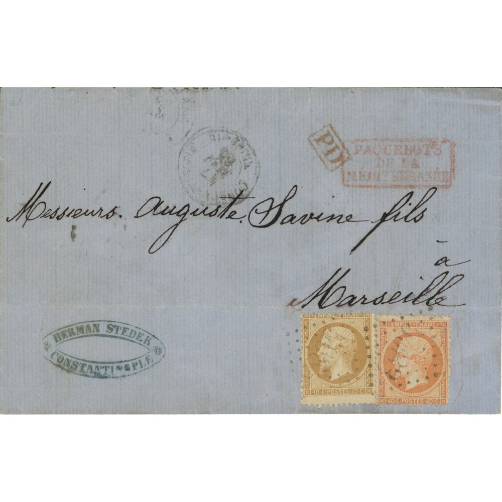 21 & 23 Oblitéré GC 5083 - Depart Constantinople - PD rouge & PAQUEBOT DE LA MEDITERANEE - Cote 80 Euros