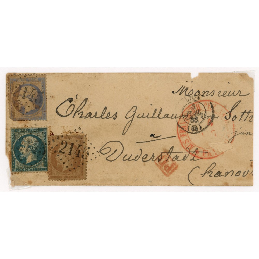 21 22 24 Oblitéré GC 2145 du 1863 - Depart Lyon (68) - Cote 48 Euros