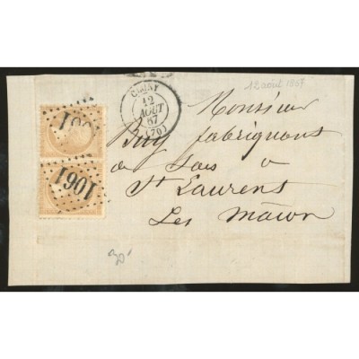21 Oblitéré GC 1061 du 12/08/1867 - Depart Cluny (70) - Paire - Cote 45 Euros