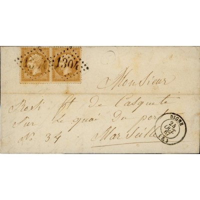 21 Oblitéré GC 1304 du 24/10/1867 - Depart Digne - Paire - Cote 43 Euros