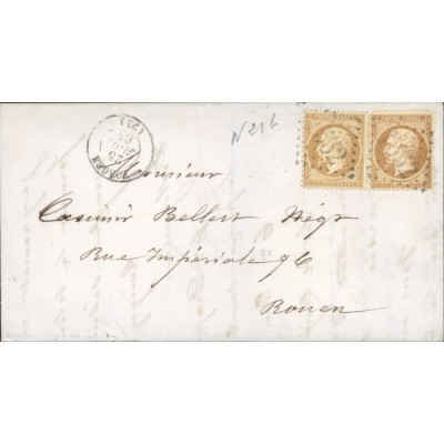 21 Oblitéré GC 1552 du 25/06/1865 - Depart Forges - 2 Timbres - Cote 45 Euros