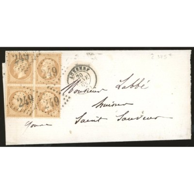 21 Oblitéré GC 249 du 20/01/1863 - Depart Auxerre - Bloc de 4 - Cote 105 Euros