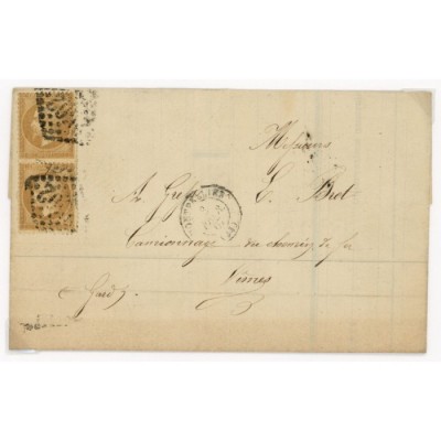 21 Oblitéré GC 2502 du 1867 - Depart Montpellier (33) - Paire verticale - Cote 43 Euros