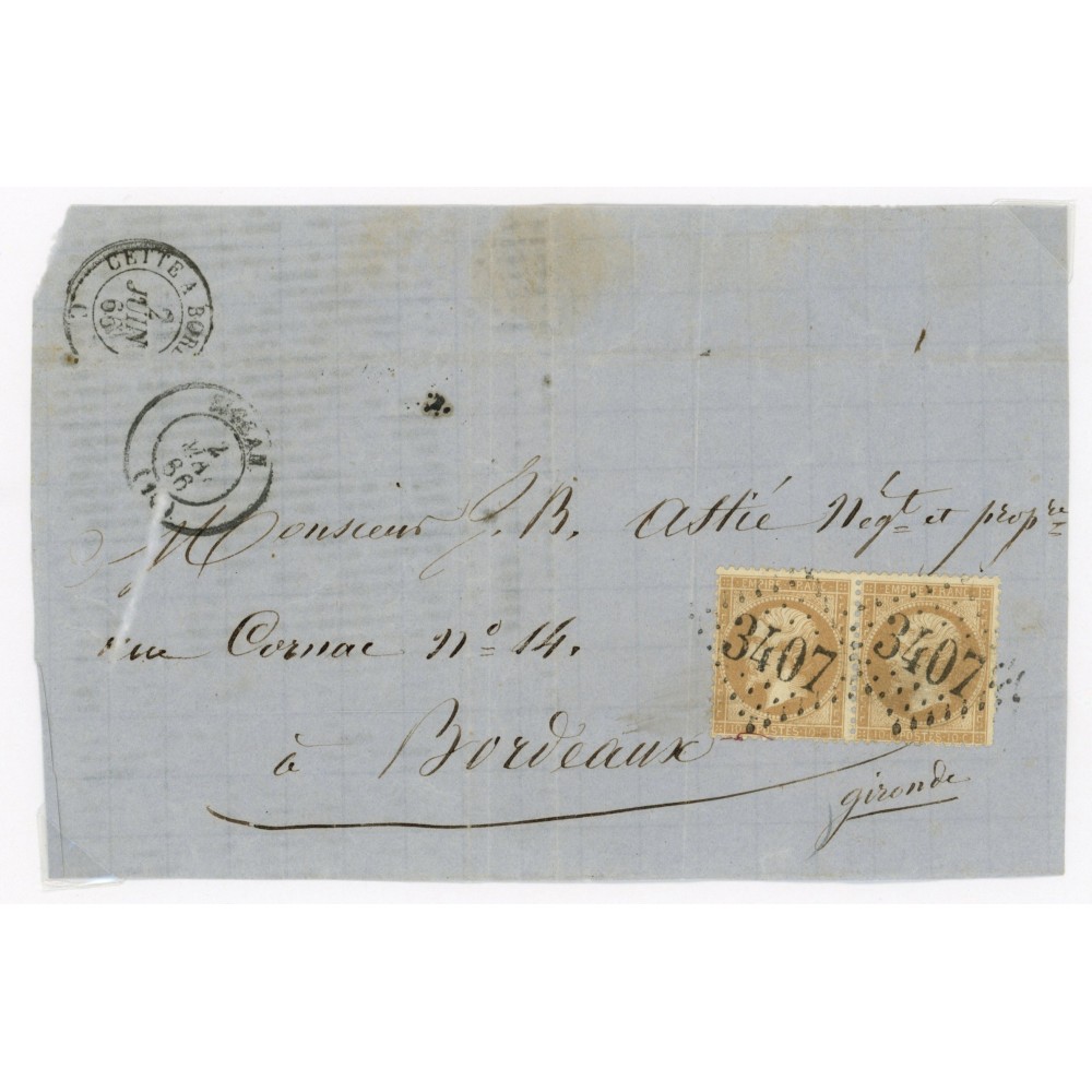 21 Oblitéré GC 3407 du 02/06/1866 - Depart Sigean (10) - Paire - Cote 43 Euros