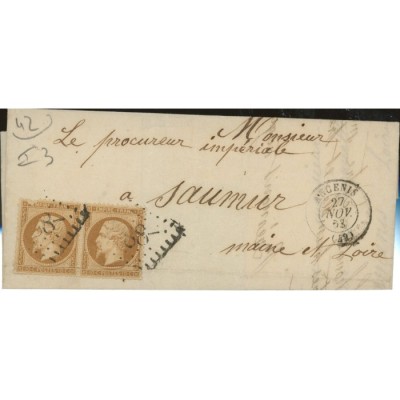21 Oblitéré GC 88 du 27/11/1863 - Depart Angenis - Paire - Cote 43 Euros