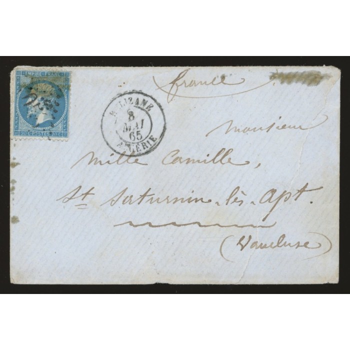 22 Oblitéré GC 5058 du 08/05/1865 - Depart Relizane (Algérie) - Cote 75 Euros