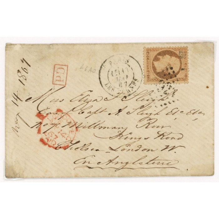23 Oblitéré  du 1867 - Depart Paris (60) -   - Cote 90 Euros