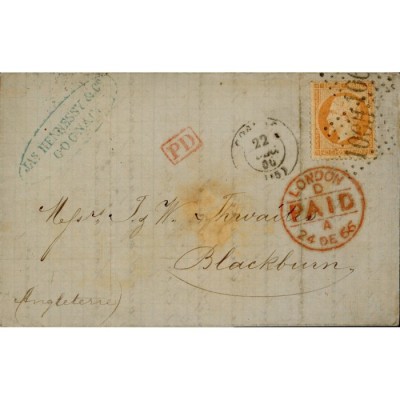 23 Oblitéré GC 1065 du 22/12/1866 - Depart Cognac (15) -   - Cote 95 Euros