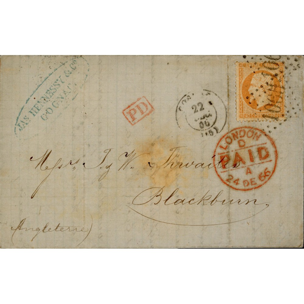 23 Oblitéré GC 1065 du 22/12/1866 - Depart Cognac (15) -   - Cote 95 Euros