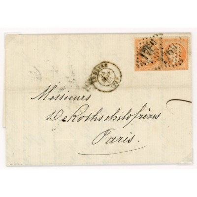 23 Oblitéré GC 1769 du 24/01/1866 - Depart Le Havre (74) - 2 Timbres - Cote 53 Euros