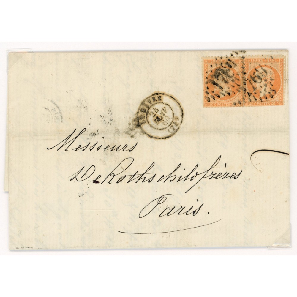 23 Oblitéré GC 1769 du 24/01/1866 - Depart Le Havre (74) - 2 Timbres - Cote 53 Euros