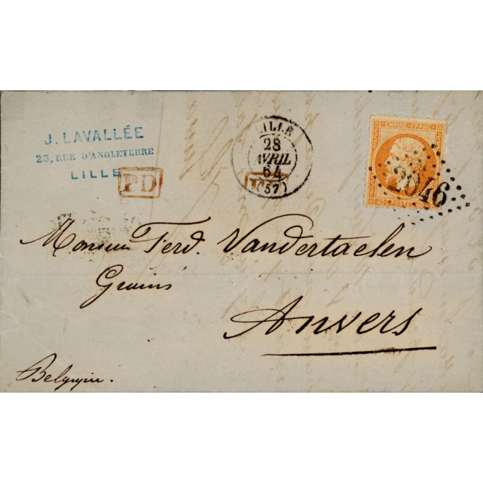 23 Oblitéré GC 2046 du 28/04/1864 - Depart Lille (57) -   - Cote 93 Euros