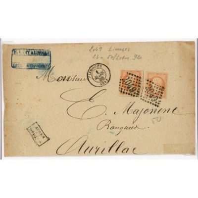 23 Oblitéré GC 2049 du 01/03/1866 - Depart Limoges (81) - 2 Timbres - Cote 53 Euros