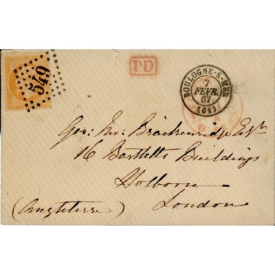 23 Oblitéré GC 549 du 07/02/1867 - Depart Boulogne sur Mer (61) -   - Cote 63 Euros