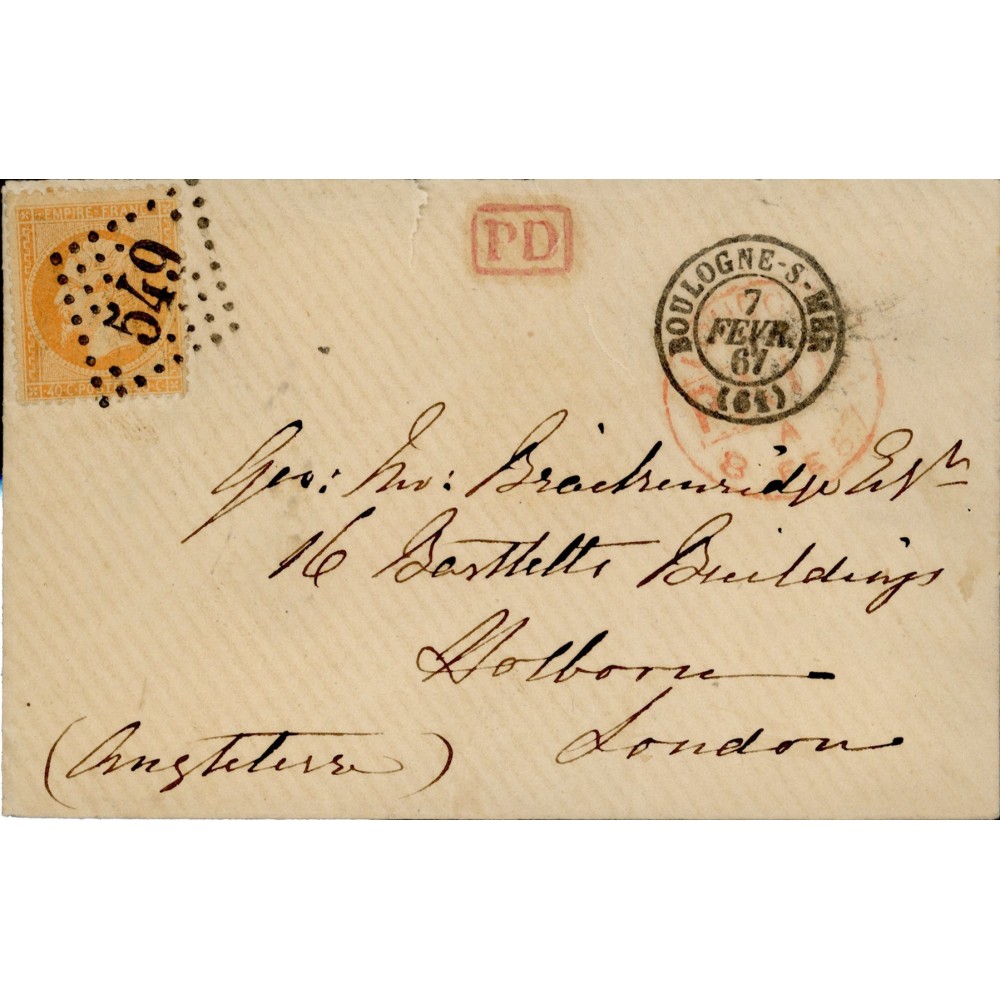 23 Oblitéré GC 549 du 07/02/1867 - Depart Boulogne sur Mer (61) -   - Cote 63 Euros