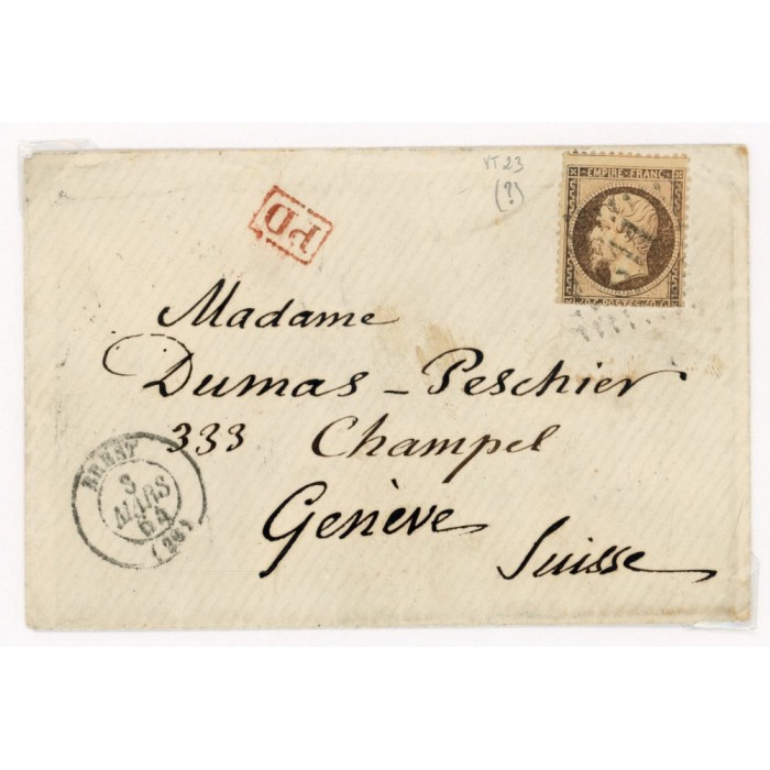 23 Oblitéré GC 611 du 03/03/1864 - Depart Brest (28) -   - Cote 63 Euros