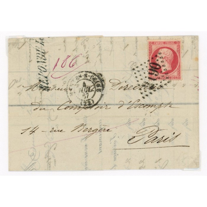 24 Oblitéré GC 2190 du 04/07/1867 - Depart Mantes - Cote 103 Euros