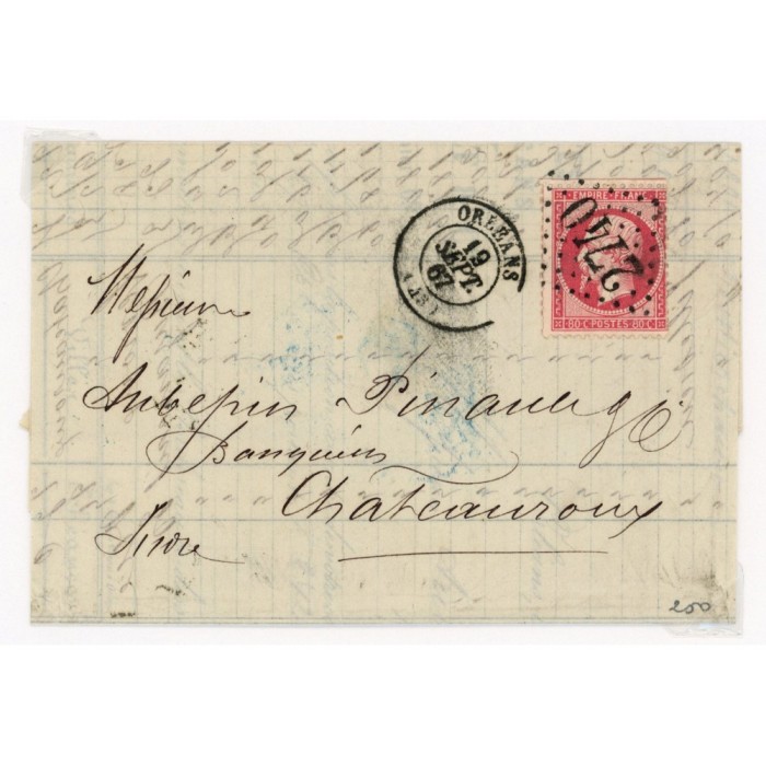 24 Oblitéré GC 2740 du 19/09/1867 - Depart Orleans (43) - Cote 103 Euros