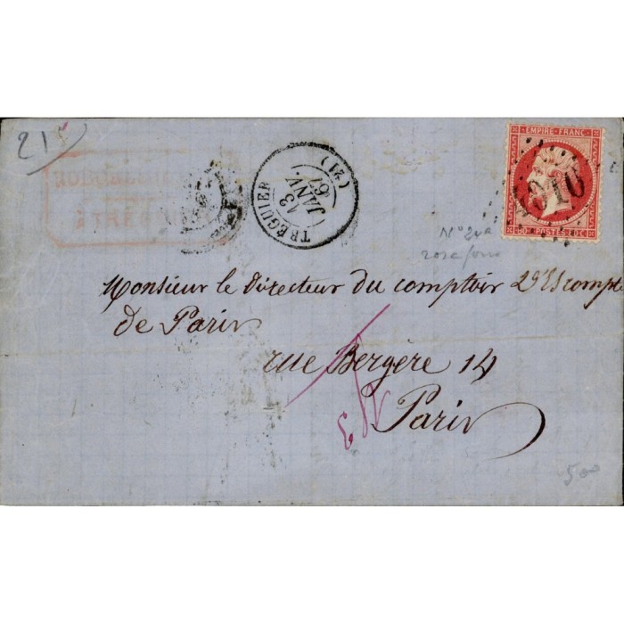 24 Oblitéré GC 4010 du 13/01/1867 - Depart Treguier - Cote 105 Euros