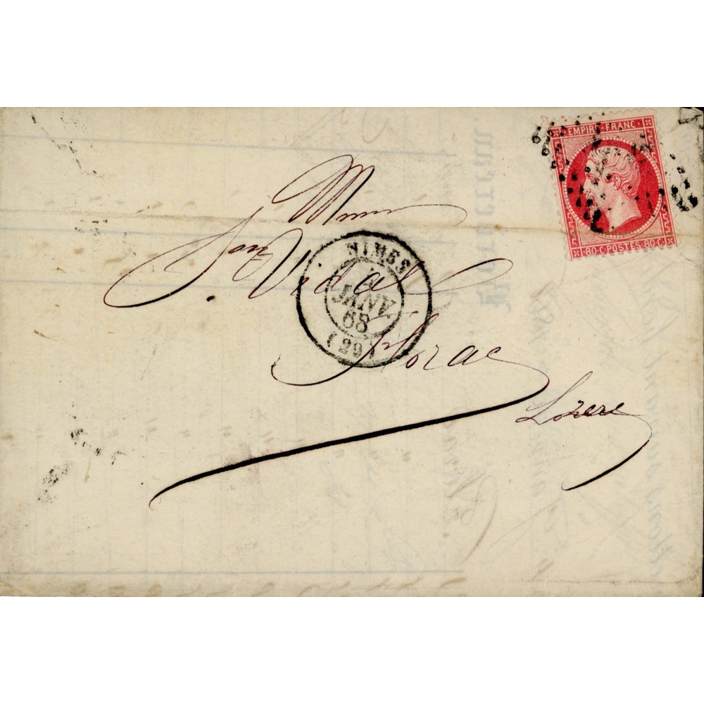 24 Oblitéré Losange du 04/01/1868 - Depart Nimes (29) - Cote 100 Euros