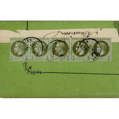 25 Oblitéré Cachet a Date - Depart  - Bande de 5 - Cote 250 Euros