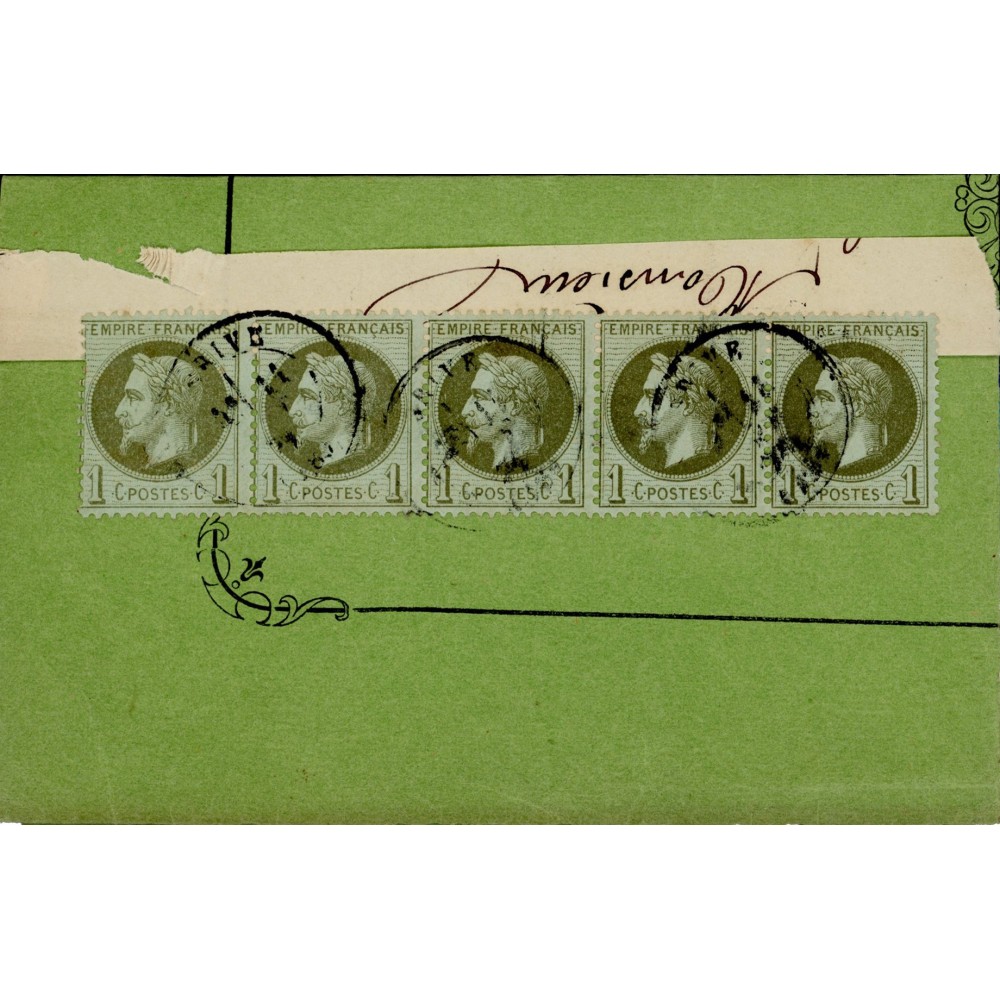 25 Oblitéré Cachet a Date - Depart  - Bande de 5 - Cote 250 Euros