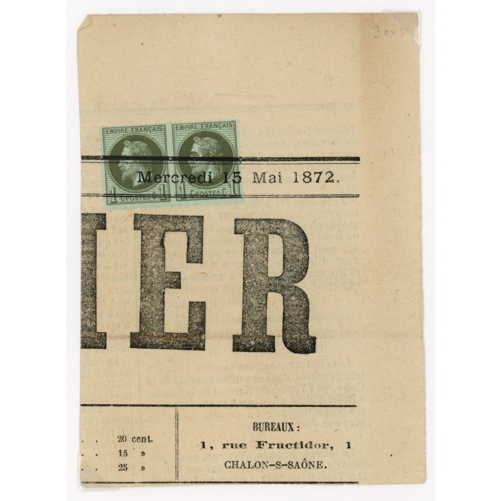 25 Oblitéré Obli des Journaux du 1872 - Depart  - Paire - Cote 220 Euros