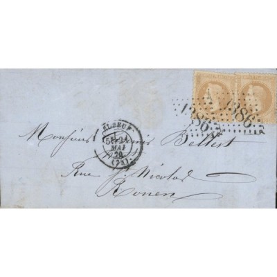 28 Oblitéré GC 1386 du 21/05/1870 - Depart Elbeuf (74) - 2 Timbres - Cote 133 Euros