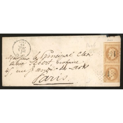 28 Oblitéré GC 1406 du 05/07/1869 - Depart Epone - Paire verticale - Cote 135 Euros