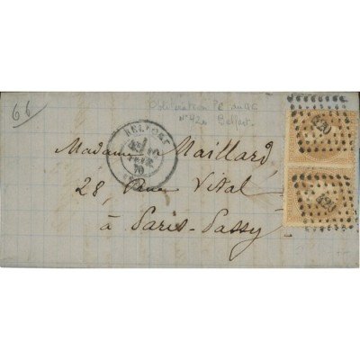 28 Oblitéré PC 420 du 10/02/1870 - Depart Belfort - Paire - Cote 133 Euros