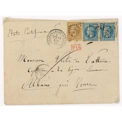 28A & 29B Oblitéré GC 4245 du 11/11/1869 - Depart Villefranche sur Saone (68) -   - Cote 98 Euros