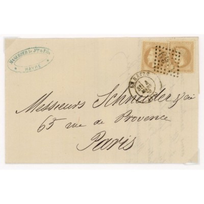 28A Oblitéré GC 1769 du 01/03/1870 - Depart Le Havre (74) - 2 Timbres - Cote 73 Euros