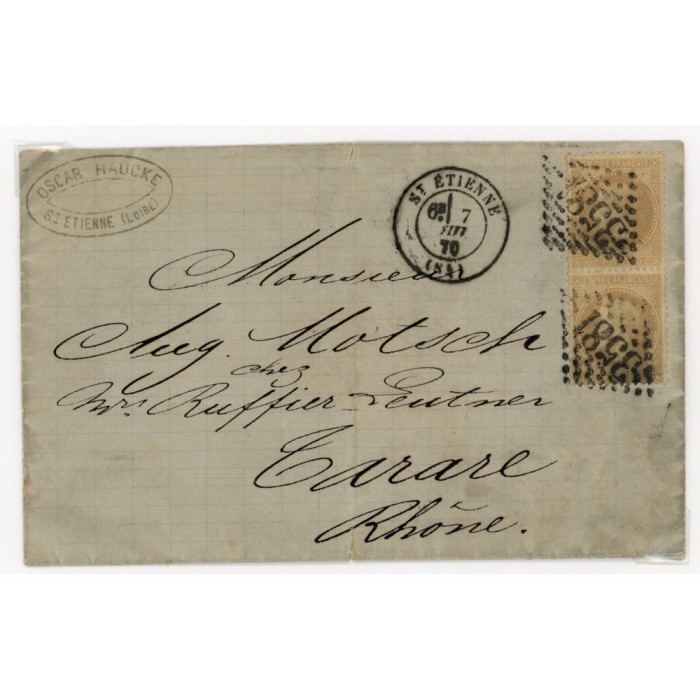 28A Oblitéré GC 3581 du 1870 - Depart St Etienne (84) - Paire - Cote 73 Euros