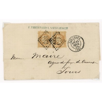 28A Oblitéré GC 532 du 15/02/1869 - Depart Bordeaux (32) - Paire - Cote 73 Euros