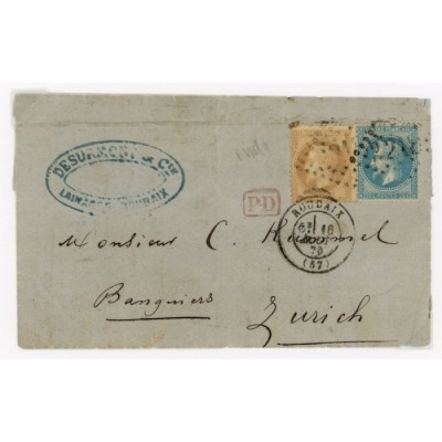 28B & 29B Oblitéré GC 3218 du 16/08/1870 - Depart Roubaix (57) -   - Cote 78 Euros