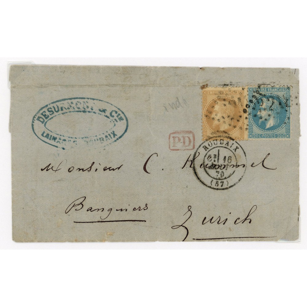 28B & 29B Oblitéré GC 3218 du 16/08/1870 - Depart Roubaix (57) -   - Cote 78 Euros