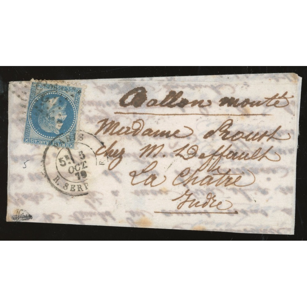 29 Oblitéré Cachet a Date du 05/10/1879 - Depart Paris (60) - Ballon Monté - Signé Brun