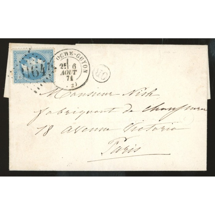 29A Oblitéré GC 3164 du 06/08/1871 - Depart La Roche Guyon -  OR  dans un cercle - Cote 48 Euros