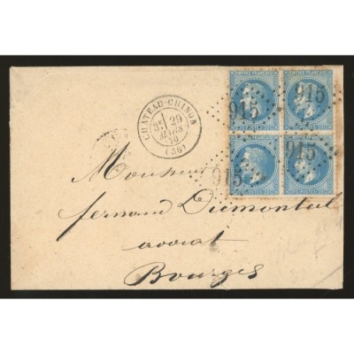 29B Oblitéré GC 915 du 29/03/1870 - Depart Château Chinon - Bloc de 4 - Cote 43 Euros