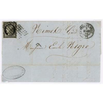 3 Oblitéré Grille du 07/03/1850 - Depart Castres sur l'agout (77) - Cote 120 Euros