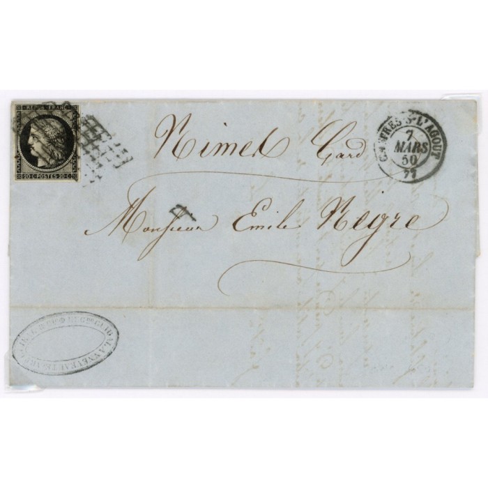 3 Oblitéré Grille du 07/03/1850 - Depart Castres sur l'agout (77) - Cote 120 Euros