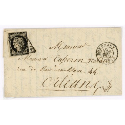 3 Oblitéré Grille du 10/02/1850 - Depart Bordeaux (32) - Cote 120 Euros