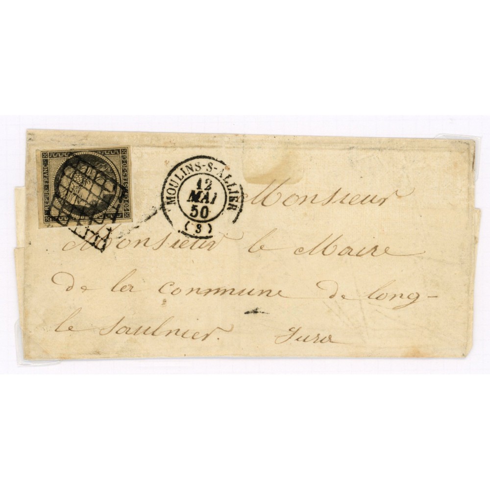 3 Oblitéré Grille du 12/05/1850 - Depart Moulins sur Allier (3) - Cote 120 Euros