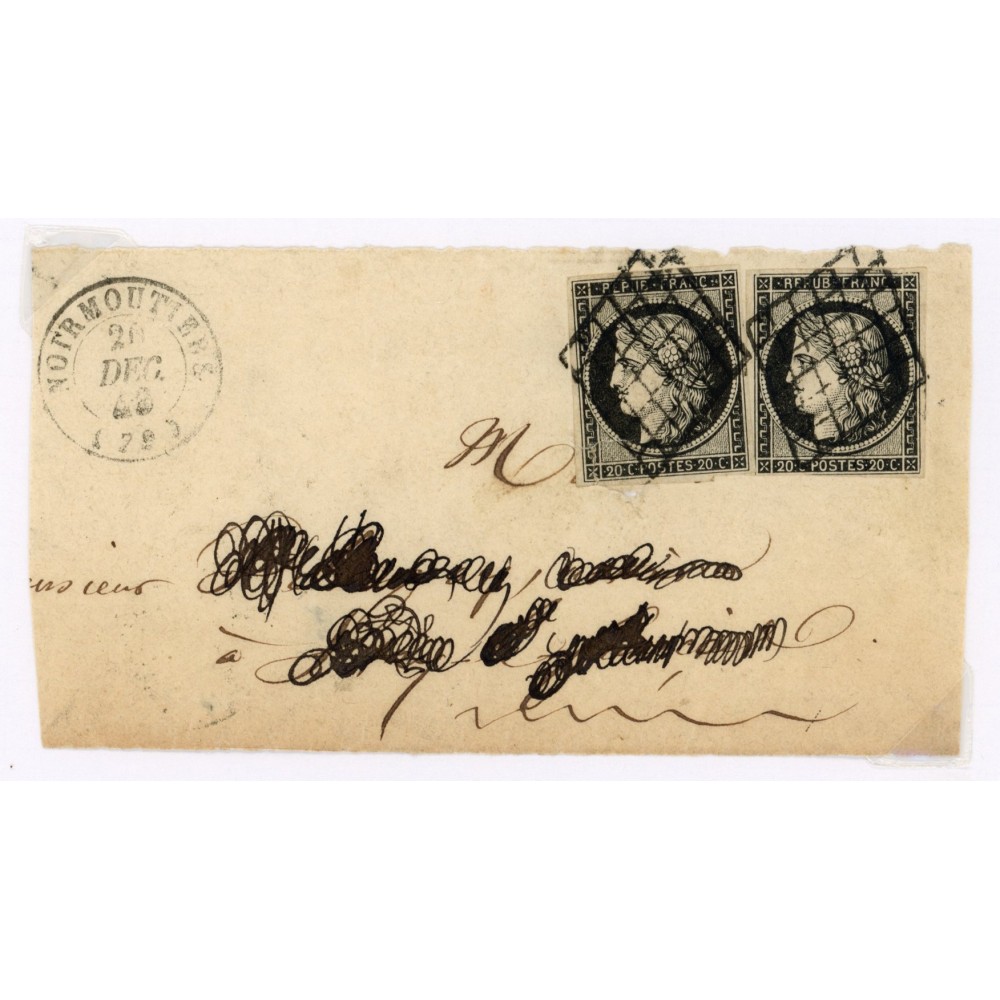 3 Oblitéré Grille du 20/12/1849 - Depart Noirmoutier (79) - 2 Timbres - Cote 250 Euros