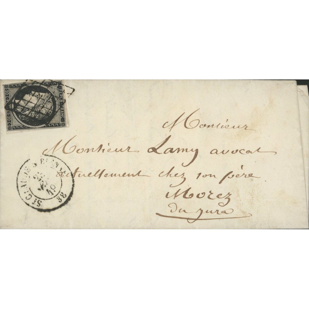 3 Oblitéré Grille du 23/02/1849 - Depart  - Cote 120 Euros