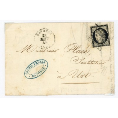 3 Oblitéré Grille du 23/09/1849 - Depart Bayonne (64) - Cote 120 Euros