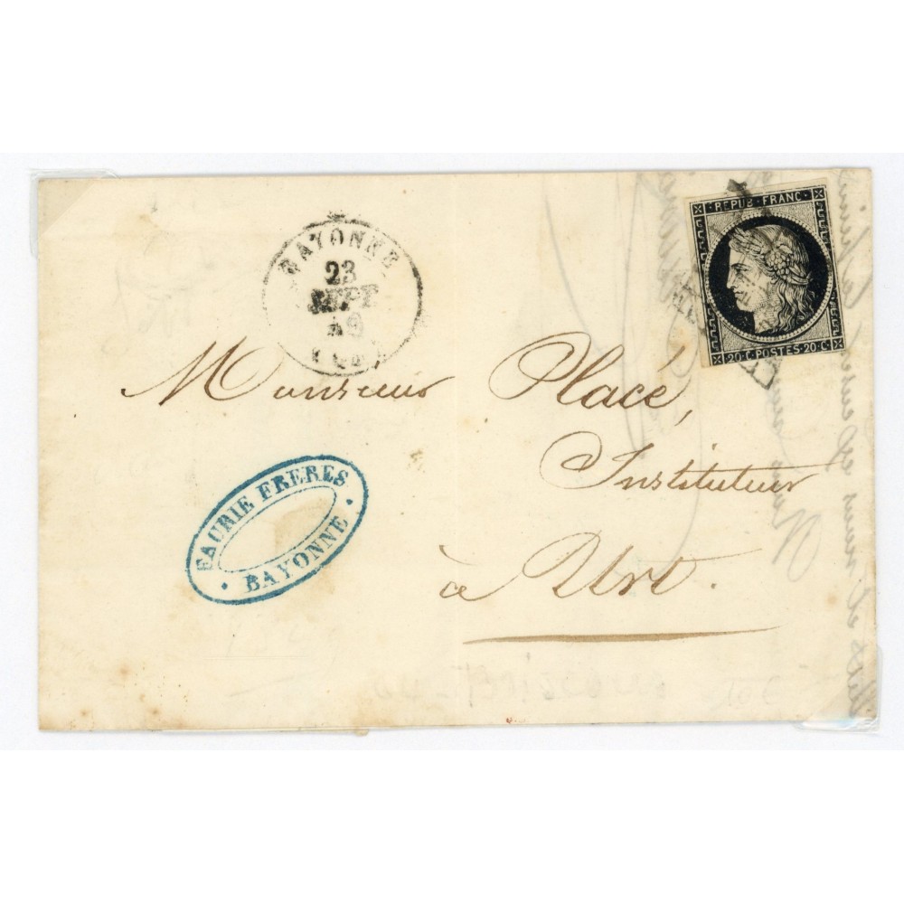 3 Oblitéré Grille du 23/09/1849 - Depart Bayonne (64) - Cote 120 Euros