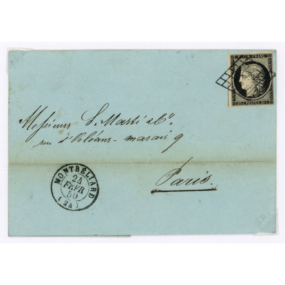 3 Oblitéré Grille du 24/02/1850 - Depart Montbeliard (24) - Cote 120 Euros