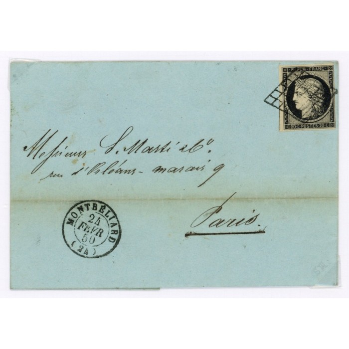 3 Oblitéré Grille du 24/02/1850 - Depart Montbeliard (24) - Cote 120 Euros
